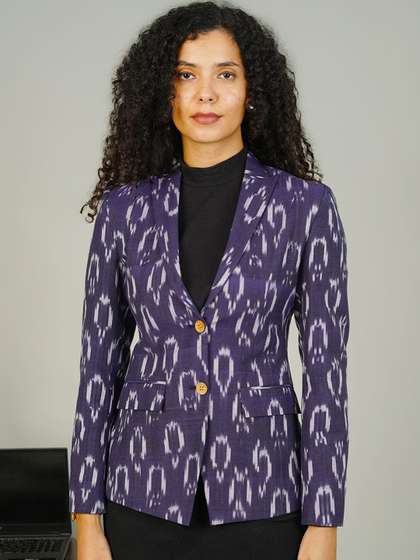 INDOPHILIA Ikat
                        Printed Cotton Single-Breasted Blazer