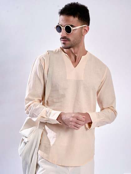 Bene Kleed Men Peach
                        Cotton Linen Slim Fit Shirt
