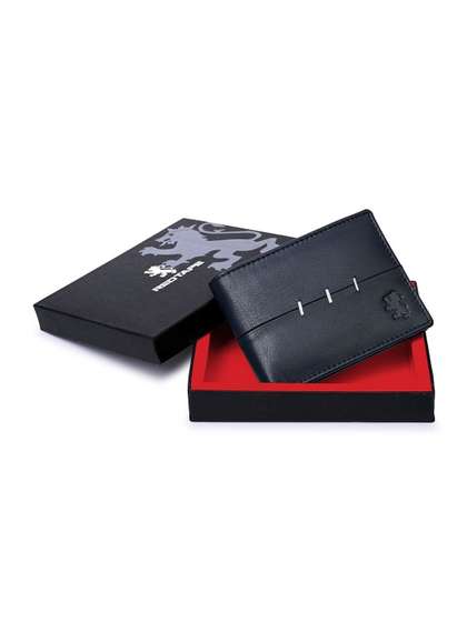 Red Tape Men Navy Blue
                    Solid Leather Two Fold Wallet