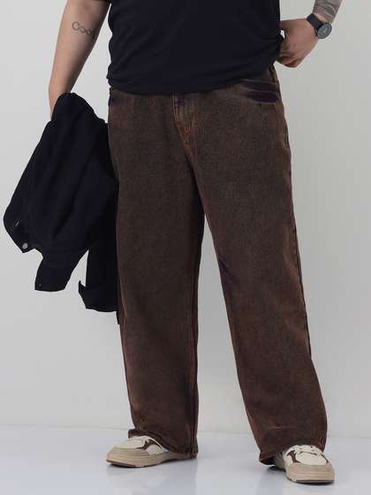 Urbano Plus Men
                        Light Brown Loose Baggy Fit Washed Cotton Jeans