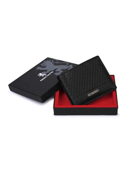 Red Tape Men Geometric
                    Textured Leather Two Fold Wallet