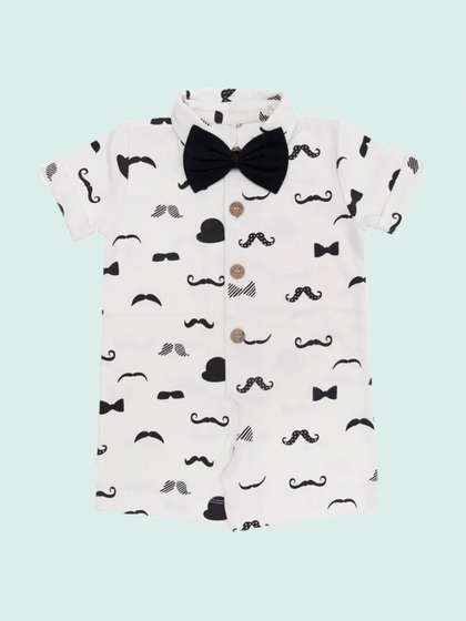 Nino Bambino Infant Boys
                    Printed Pure Cotton Bodysuit With Bow