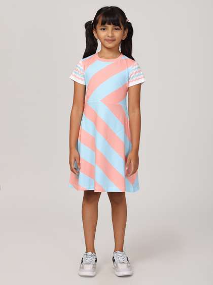 PILOLO Girls Striped
                      Round Neck Cotton Fit & Flare Dress