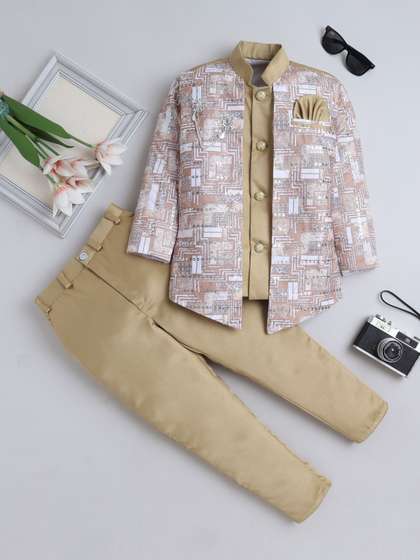 FOURFOLDS Boys
                        Embroidered Mandarin Collar Sherwani