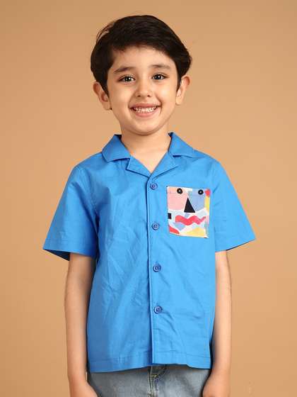 PILOLO Boys New Fit
                    Abstract Printed Cuban Collar Cotton Casual Shirt