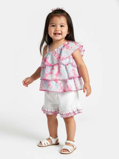 Nauti Nati Girls
                      Abstract Printed One Shoulder Layered Top with
                      Shorts