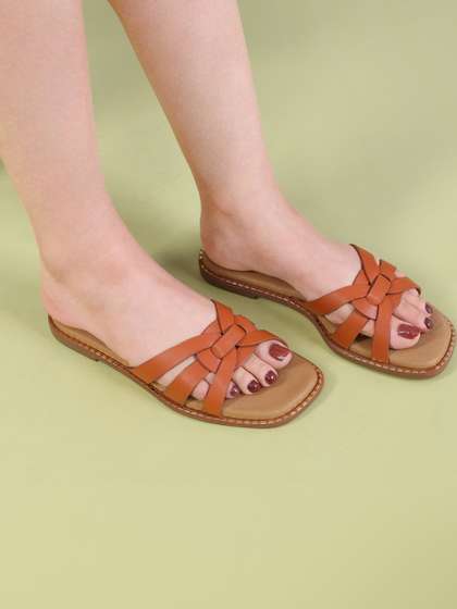 Hooves Women
                        Textured Open Toe Flats with Laser Cuts