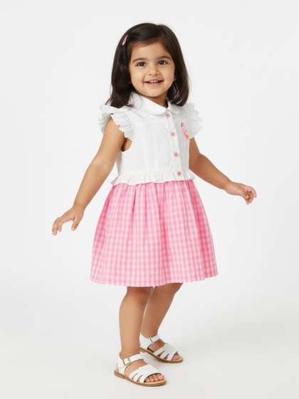 Nauti Nati Infants
                      Checked Peter Pan Collar Ruffled Detailed Pure
                      Cotton A-Line Dress