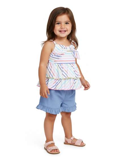 Nauti Nati Girls White
                    & Blue Striped Top with Shorts