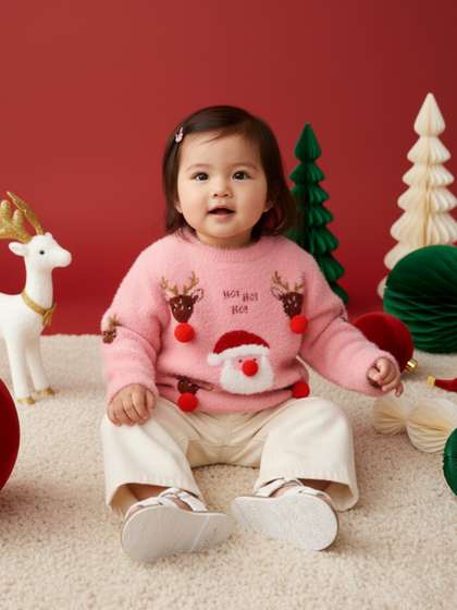 Nauti Nati Girls
                    Christmas Theme Graphic Printed Fuzzy Sweater