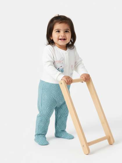 Nauti Nati Baby Girls
                    Polka Dot Cotton sleepsuit with Applique