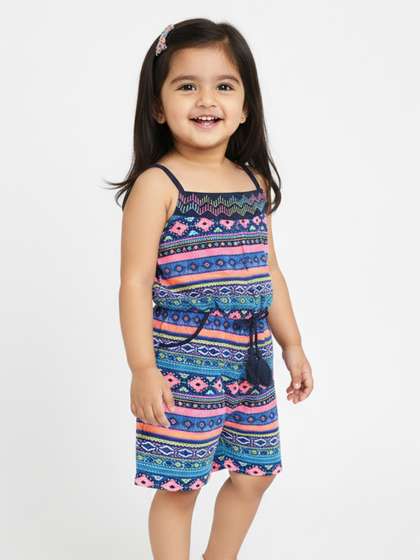 Nauti Nati Girls Blue
                    & Pink Printed Jumpsuit