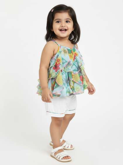Nauti Nati Baby Girls
                      Printed Ruffled Strap Top with Shorts