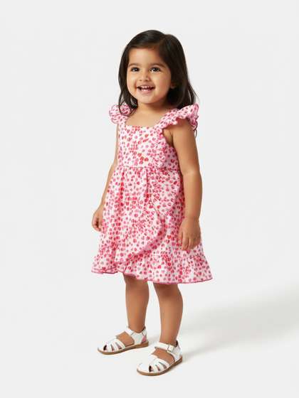 Nauti Nati Girls
                    Conversational Printed Flutter Sleeve Layered A-Line
                    Dress