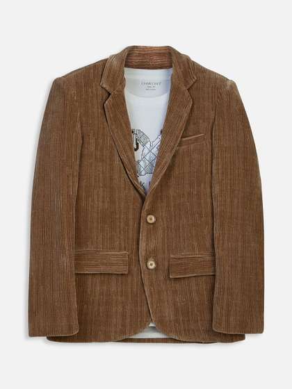 CHARCHIT Notched Lapel
                    Single-Breasted Blazers & T-Shirt