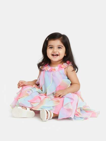 Nauti Nati Girls Pink
                      & Blue Dyed Ruffled A-Line Dress