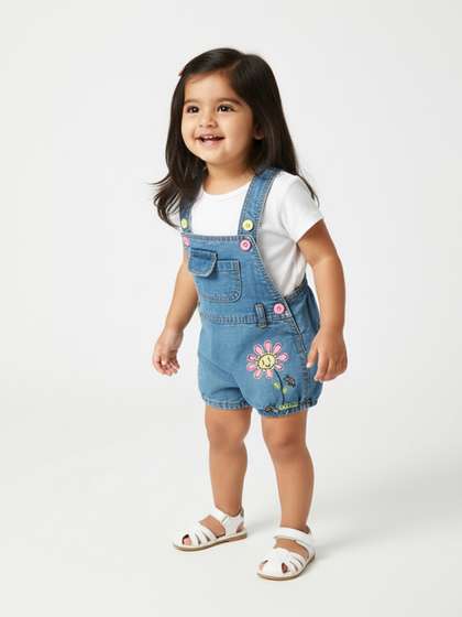 Nauti Nati Infant Girls
                    Embroidered Pure Cotton Denim Dungaree