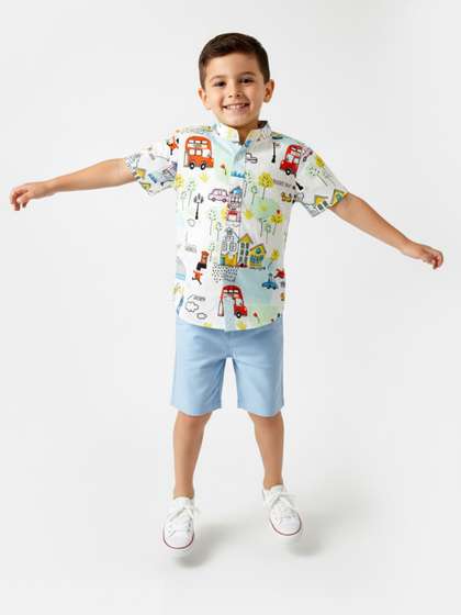 Nauti Nati Boys
                    Conversational Printed Mandarin Collar Pure Cotton
                    Shirt With Shorts