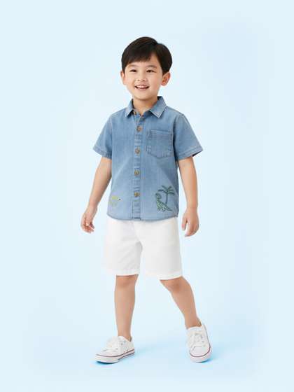 Nauti Nati Boys
                      Embroidered Pure Cotton Shirt with Shorts
