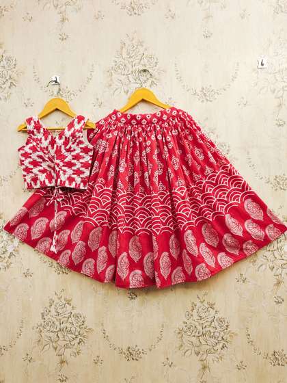 JOVK DESIGN Girls
                      Printed Block Print Ready to Wear Lehenga &