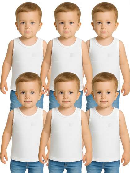 TINY HANDS Boys Pack Of
                    6 Cotton Round Neck Sleeveless Tank Innerwear Vests