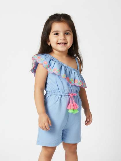 Nauti Nati Girls Blue
                    & Pink Embroidered Detail Playsuit