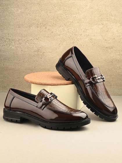 HERE&NOW Men
                          Textured Round Toe Slip-On Loafers Shoes