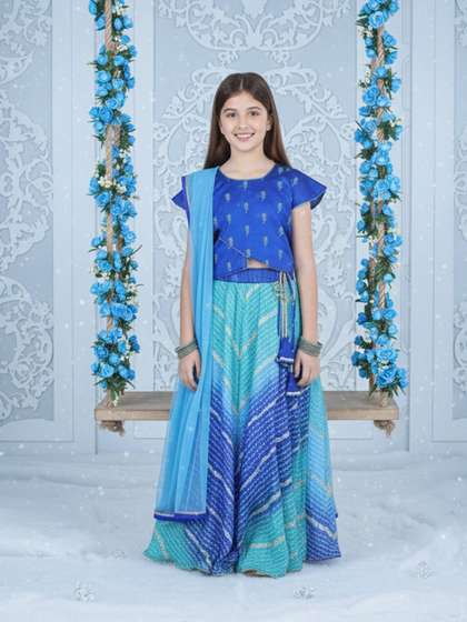 Sangria Girls Printed
                    Cotton Round Neck Flared Lehenga Choli