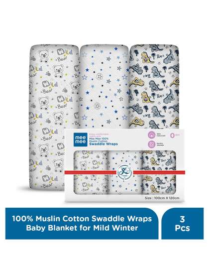 MeeMee Set Of 3 Printed
                    Cotton Swaddle Wraps
