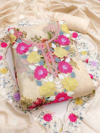 KALINI Embroidered
                        Organza Unstitched Dress Material
