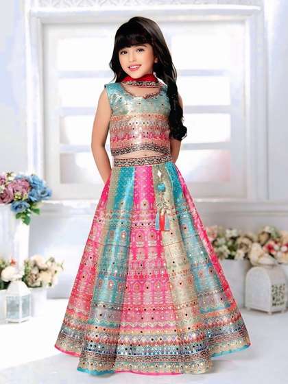 SK DRESSES Girls
                    Embellished Mirror Work Ready to Wear Lehenga &
                    Blouse With Dupatta