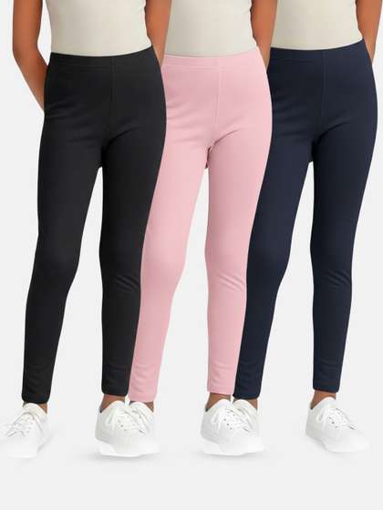 mackly Girls Pack Of 3
                      Cotton Mid Rise Ankle Length Leggings