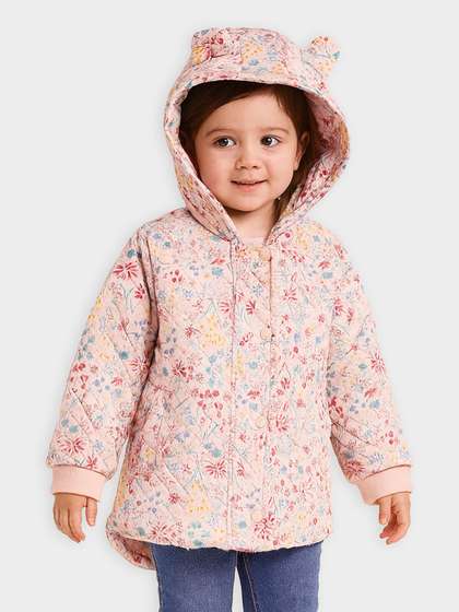 MiArcus Girls Floral
                    Printed Hooded Quilted Jacket