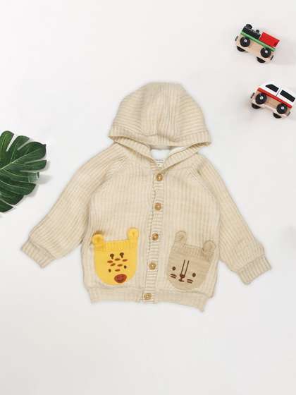 Pantaloons Baby Boys
                    Embroidered Ribbed Cardigan with Embroidered Detail