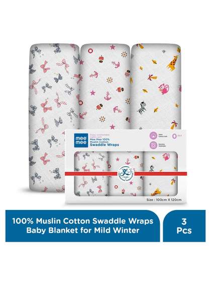 MeeMee Set Of 3 Printed
                    Baby Swaddle