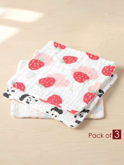 Baby Moo Set Of 3 Fruity
                    Fauna Printed Muslin Napkin-White