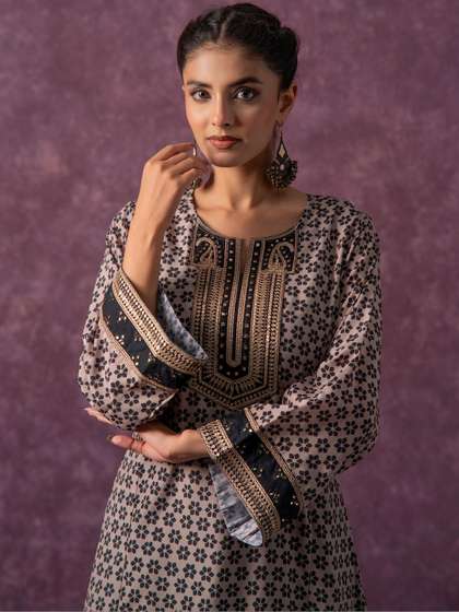 Juniper Women
                        Geometric Embroidered Bell Sleeves Mirror Work
                        Kurta