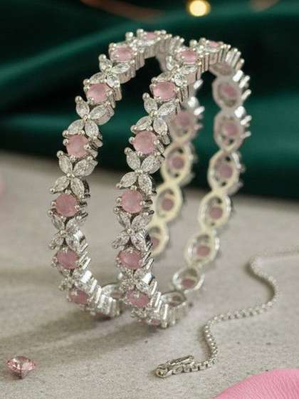 The Pari Set of 2
                        Rhodium-Plated American Diamond-Studded Bangle