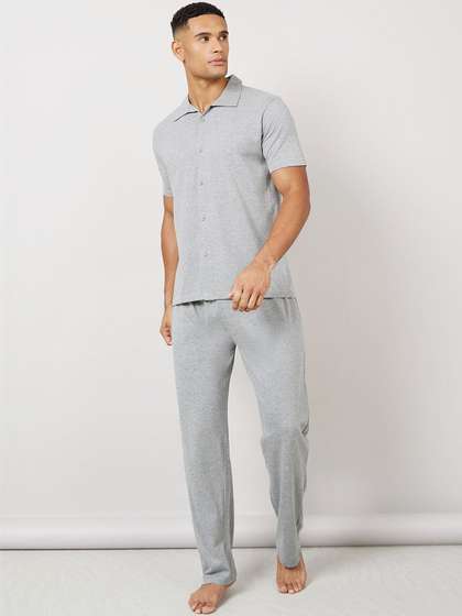 Styli Men Solid
                          Collared Short Sleeve Shirt & Pyjama Night
                          Suit