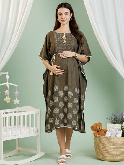DUMMY SHAPE Floral
                        Printed Maternity Kaftan Dress