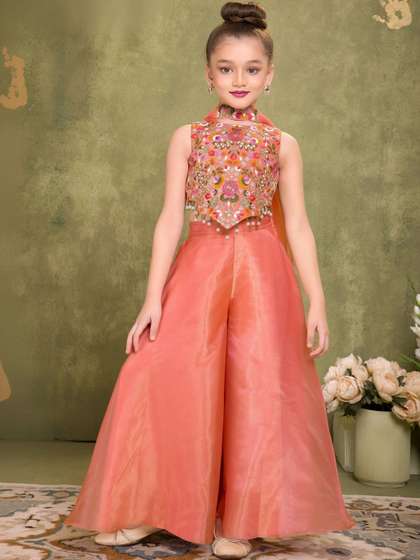 Lagorii Girls Ethnic
                    Motifs Embroidered Beads and Stones Top with
                    Palazzos & With Dupatta