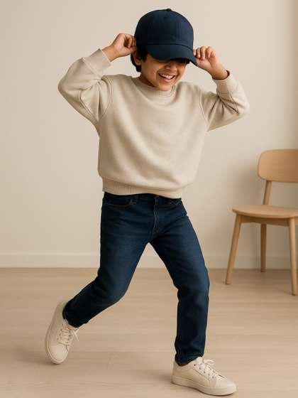 TALES & STORIES Boys
                    Navy Blue Slim Fit Mid-Rise Clean Look Denim Jeans