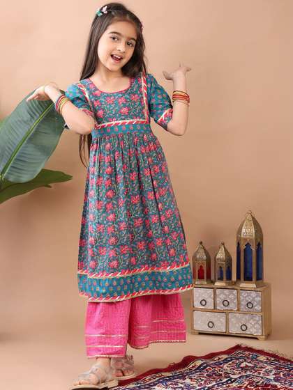 Sangria Printed Pure
                    Cotton Round Neck Kurti & Sharara