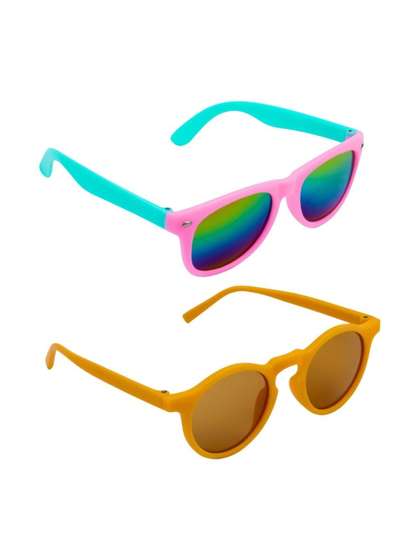 NESKA MODA Unisex Kids
                    Black Lens & Yellow Round Sunglasses with