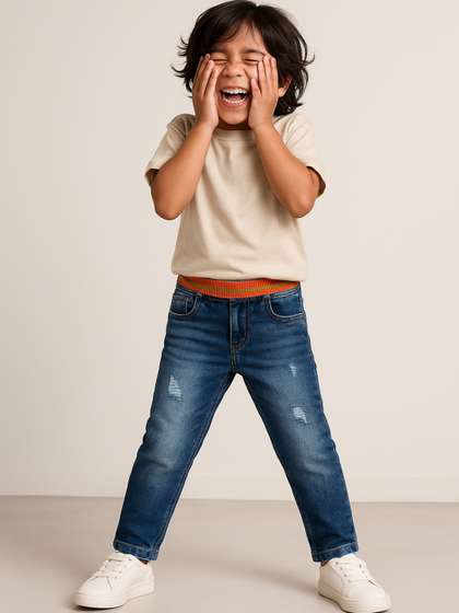 TALES & STORIES Boys
                    Slim Fit Mid-Rise Mildly Distressed Stretchable
                    Denim Jogger Jeans