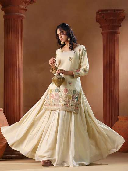 MADHURAM Embroidered
                        Thread Work Ready to Wear Lehenga &