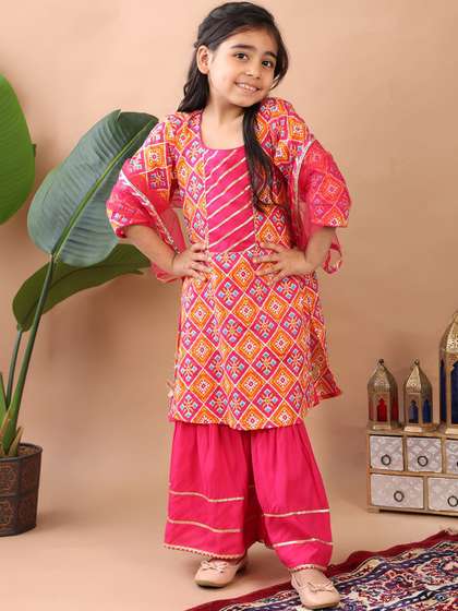 Sangria Printed Pure
                    Cotton Round Neck Kurti & Sharara With Dupatta