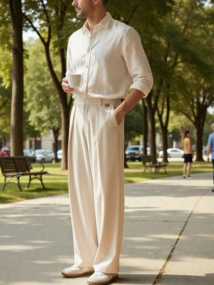 BROADSTAR Men Smart
                        Straight Fit Easy Wash Pleated Trousers