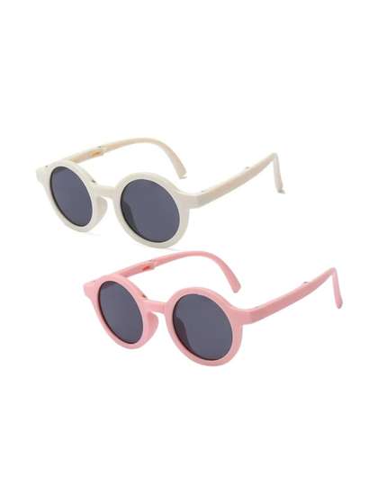 NESKA MODA Unisex Kids
                    Black Lens & Pink Round Sunglasses with