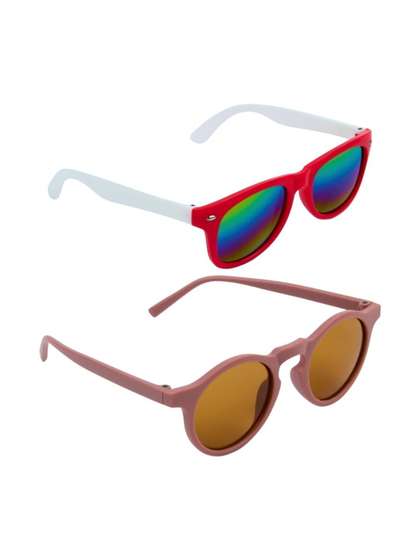 NESKA MODA Unisex Kids
                    Black Lens & Red Round Sunglasses with